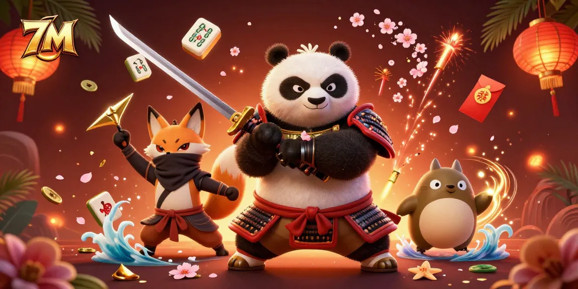 Engage with thrilling 7M sports betting action featuring a samurai panda and ninja fox amidst prize elements.