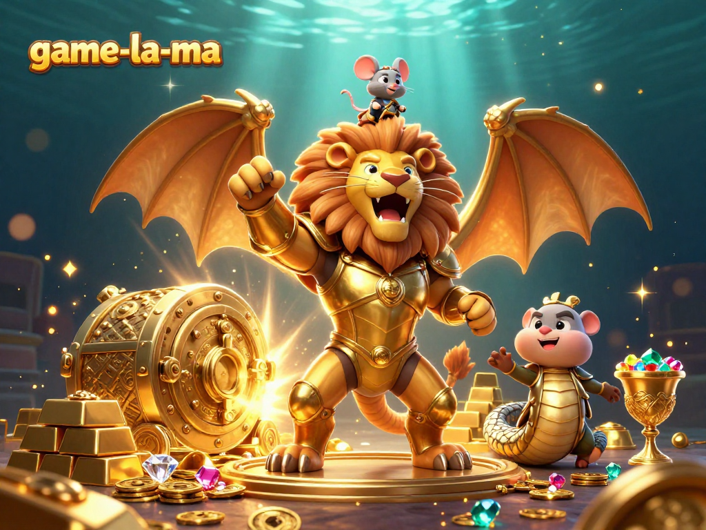 Engage with thrilling gameplay at game-la-ma with a cartoon chimera and treasure elements.