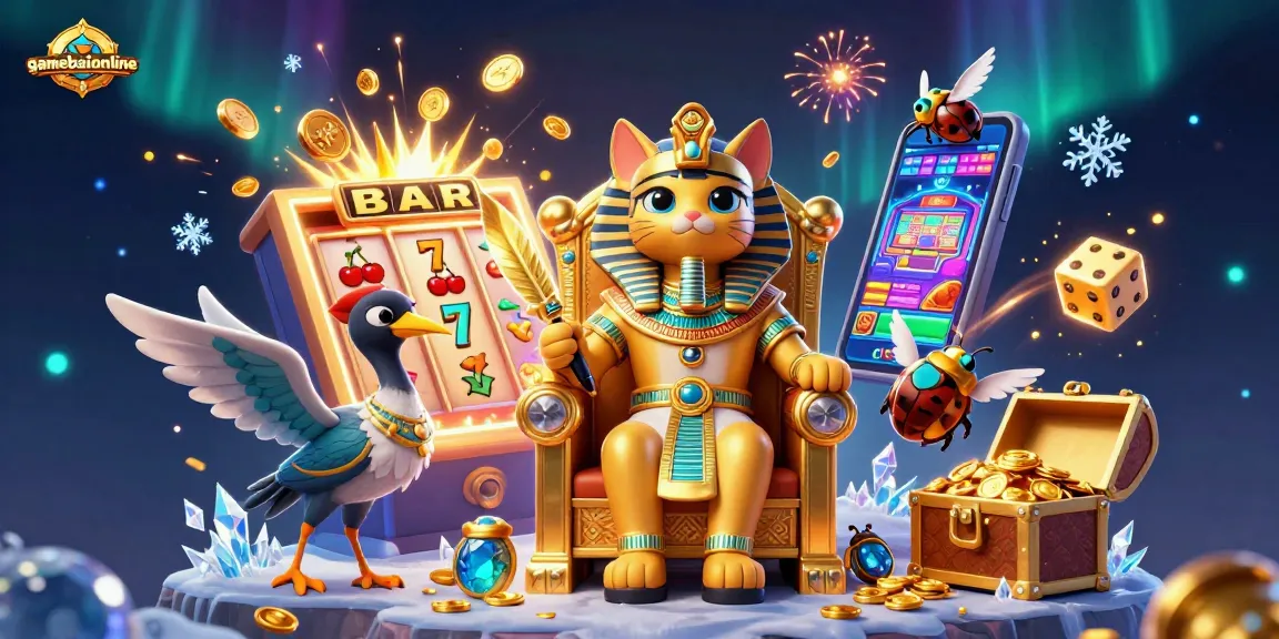 Experience gamebaiionline with vibrant 3D casino excitement through cartoon pharaoh cat and thrilling games