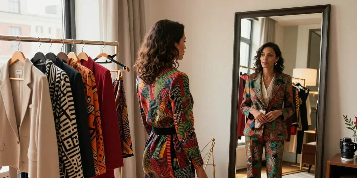 Consulenza d'immagine: donna elegante esplora il proprio armadio in un ambiente moderno.