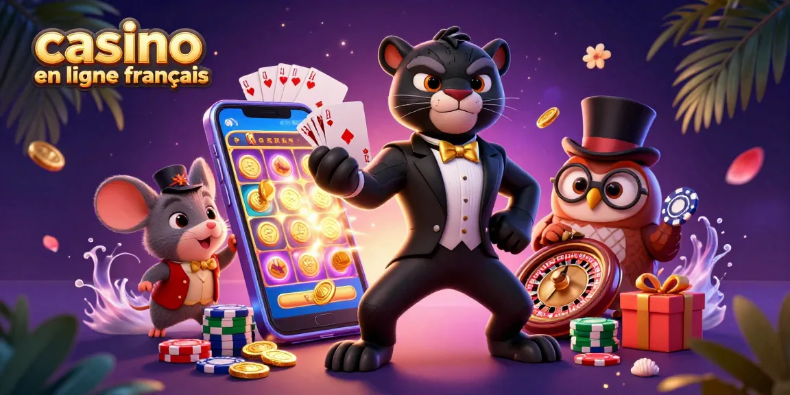 Une illustration 3D dynamique avec une panthère en smoking et un hibou jouant au casino en ligne français.
