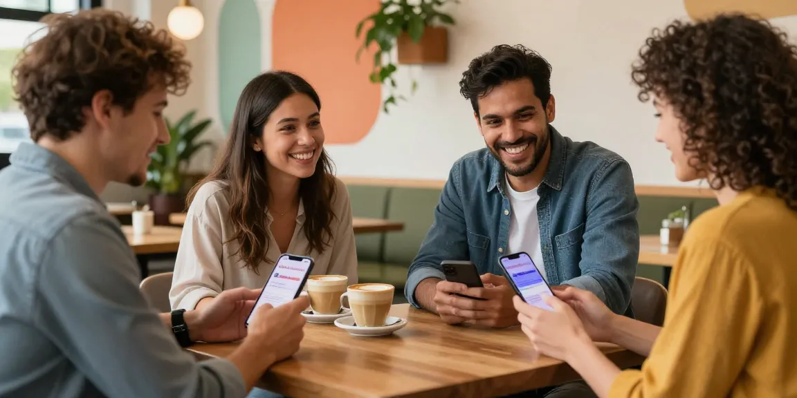 Engaging singles using the HundRoses dating app at a modern café for genuine connections.