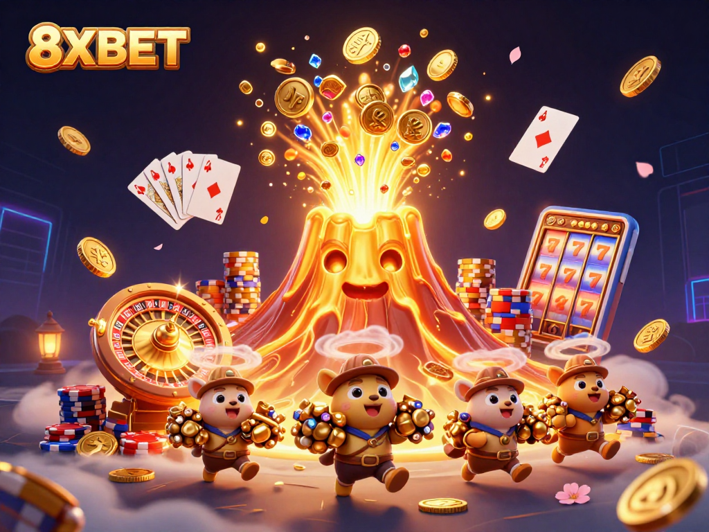 Experience the thrill of 8XBET with dynamic casino action and vibrant characters in this exciting scene.