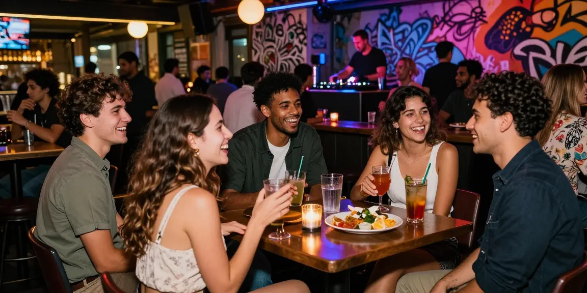 Không gian vui vẻ tại quán bar, những cô gái gọi tận hưởng đêm sống động với bạn bè.