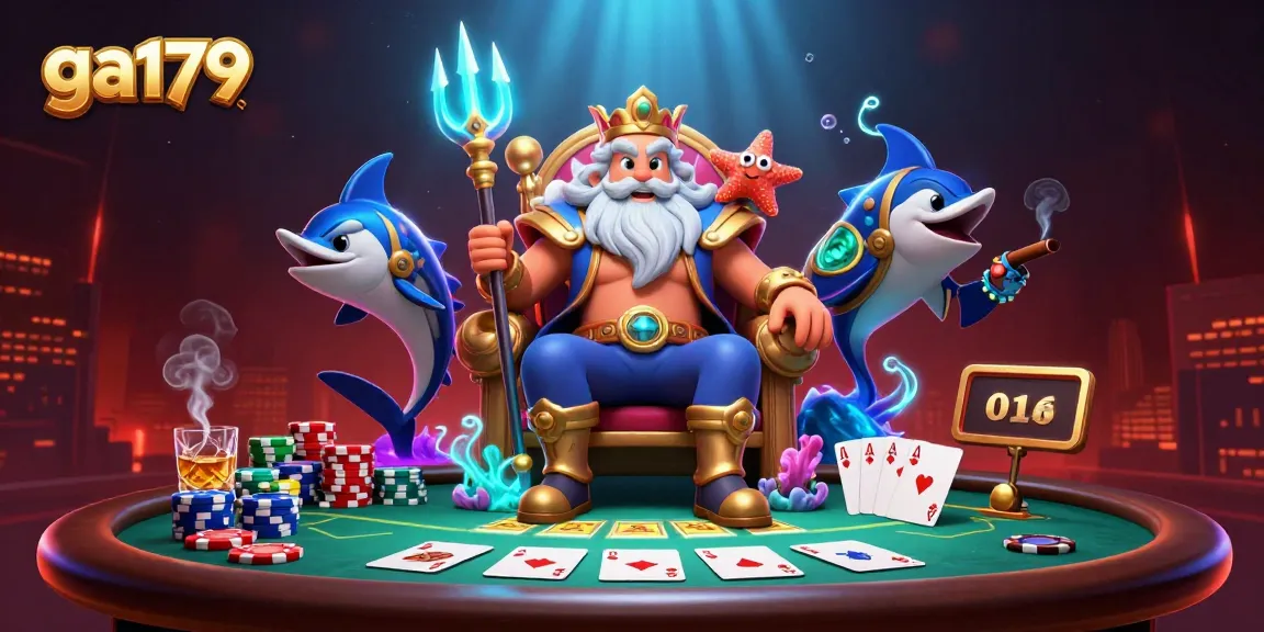 Celebrate big wins at ga179 with an energetic poker scene featuring Neptune and friends.