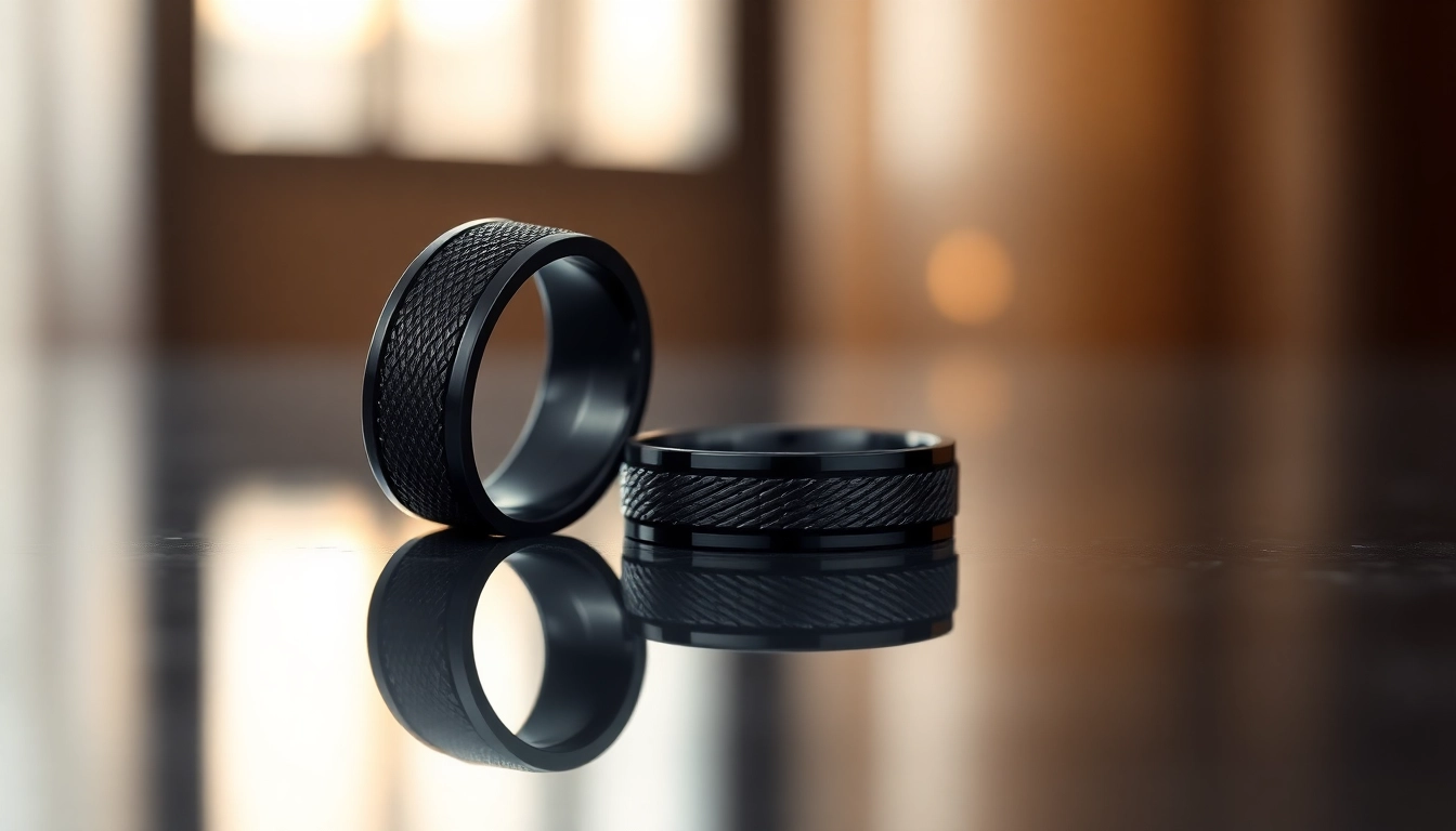 Admire stunning black wedding rings for men showcasing sleek and modern designs.
