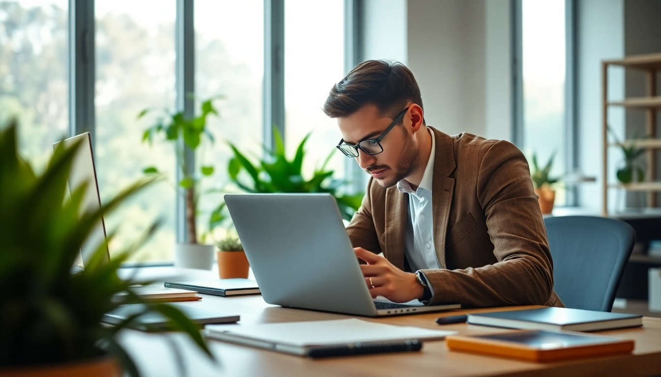 Achieve Peak Productivity by focusing in a well-organized, modern workspace with greenery.