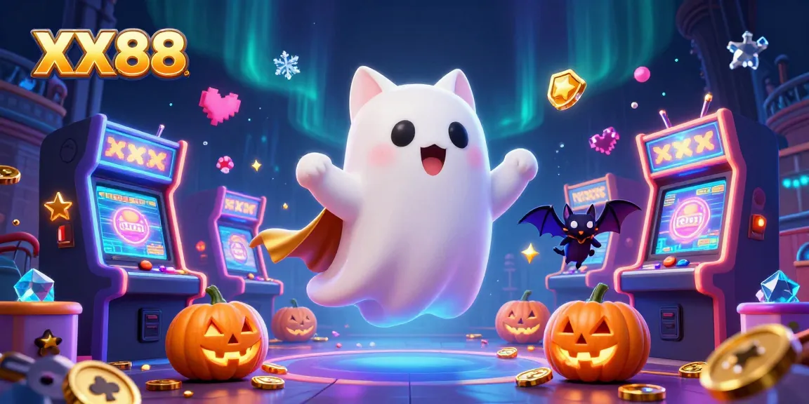 Join the exciting realm of XX88 as a ghost cat immerses in a haunted casino game world.