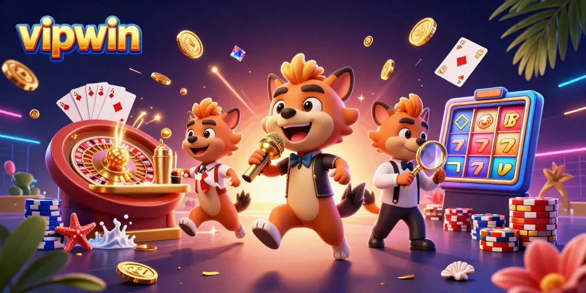 Experience the fun of vipwin casino with hyenas in action amidst cascading coins and game elements.