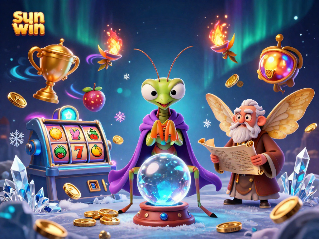 Experience strategic winning at sun win with vibrant slot games and engaging characters in a captivating casino scene.